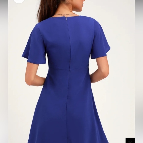 NWT Lulus Jewell Royal Blue Tie-Front Ruffled Skater Dress Size Small - Picture 2 of 15